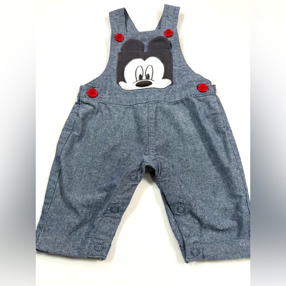 DISNEY‎ Baby Mickey Overalls 0/3M Chambray Cartoon Patch Playful Cute - Picture 7 of 10